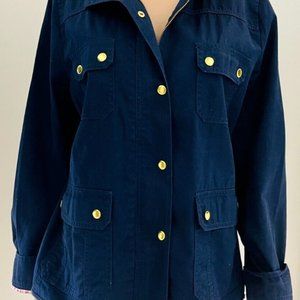 EUC  J. CREW Women's DOWNTOWN TWILL FIELD Jacket Navy Blue Gold Zip Coat Size L